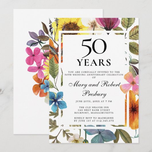 50e Jubileum voor bruiloft Wilde bloem Kaart (Voorkant / Achterkant)
