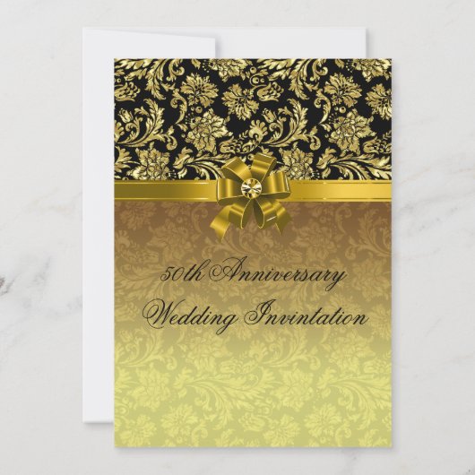 50e Jubileum voor bruiloft - zwart & goudDamascus  Kaart (Achterkant)