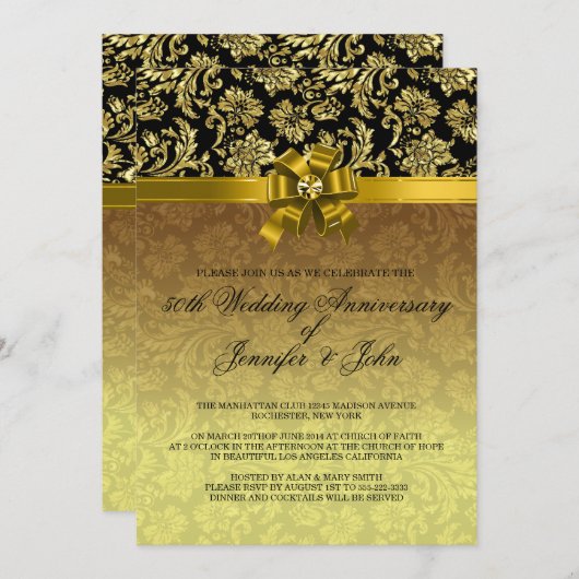 50e Jubileum voor bruiloft - zwart & goudDamascus  Kaart (Voorkant / Achterkant)