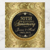 50e Jubileum voor bruiloft - zwart & goudDamascus  Wijn Etiket (Enkel label)