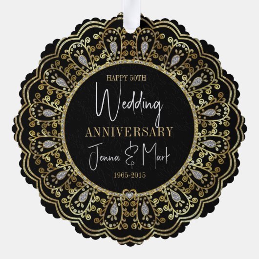 50e Jubileum voor bruiloft - zwart & goudLijst Ornament Kaart (Achterkant)