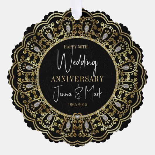 50e Jubileum voor bruiloft - zwart & goudLijst Ornament Kaart (Voorkant)