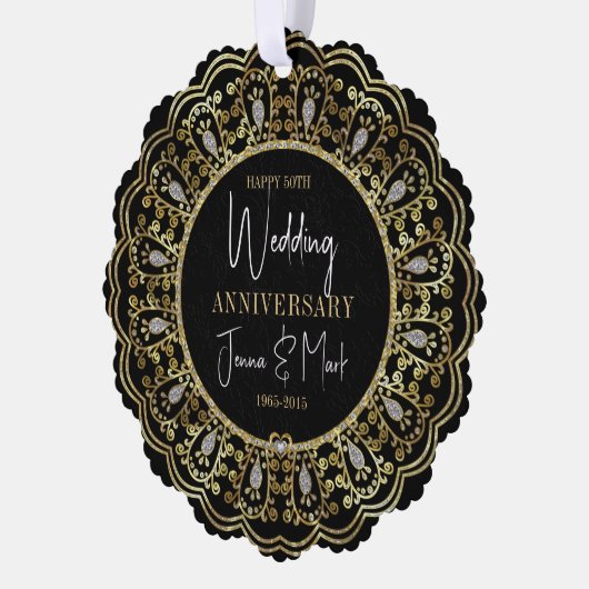 50e Jubileum voor bruiloft - zwart & goudLijst Ornament Kaart (Links)