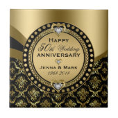 50e Jubileum voor bruiloft, zwart & goudmaskers Tegeltje (Voorkant)