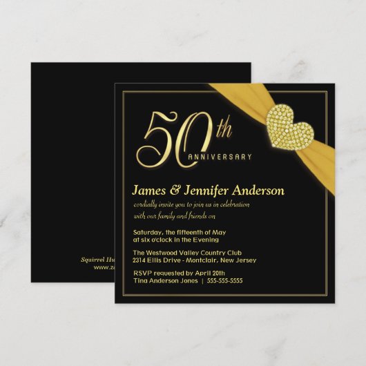 50e Jubileum voor bruiloft - zwarte gouden uitvind Kaart (Voorkant / Achterkant)