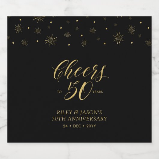 50e Jubileum voor gouden en zwarte kaas Sparkling Wijnetiket (Enkel label)