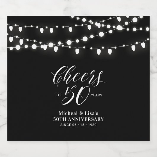 50e Jubileum voor gouden en zwarte kazen Sparkling Wijnetiket (Enkel label)