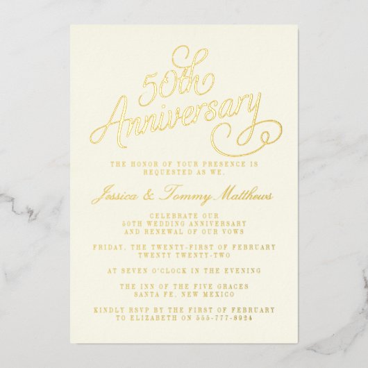 50e Jubileum voor gouden weddenschappen Folie Uitnodiging (Voorkant)