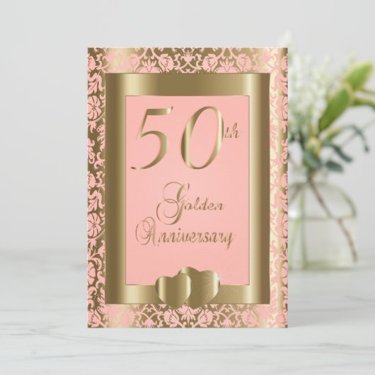 50e Jubileum voor goudroze en roze weddenschappen Kaart (Staand voorkant)
