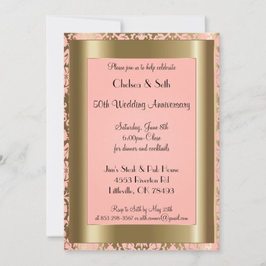 50e Jubileum voor goudroze en roze weddenschappen Kaart (Achterkant)