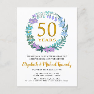 50e Jubileum voor het huwelijk - Golden Floral Uitnodiging Briefkaart