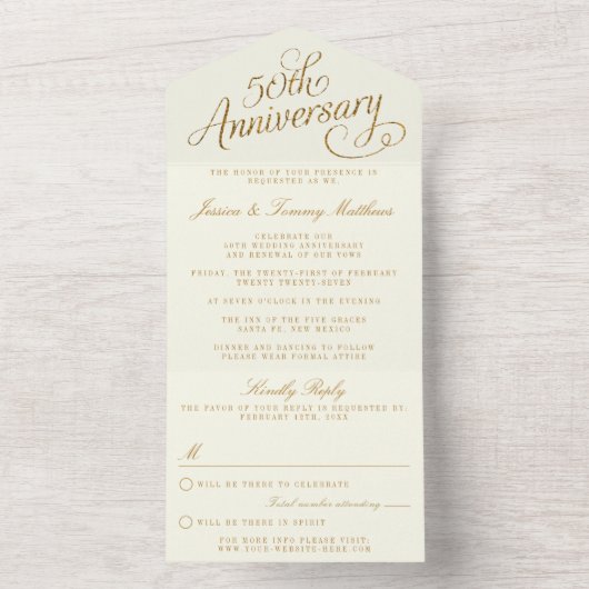 50e Jubileum voor het weddenschap met de Golden All In One Uitnodiging (Binnen)