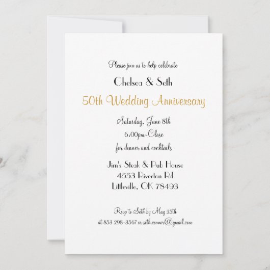 50e Jubileum voor het weddenschap met de Golden |  Kaart (Achterkant)