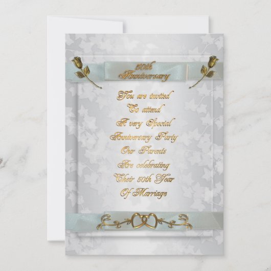 50e Jubileum voor ouders uitnodiging gouden rozen (Voorkant)