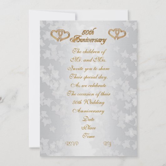 50e Jubileum voor ouders uitnodiging gouden rozen (Achterkant)