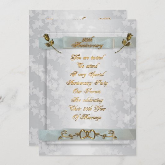 50e Jubileum voor ouders uitnodiging gouden rozen (Voorkant / Achterkant)