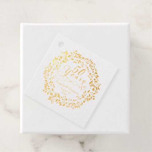 50e Jubileum voor weddenschappen Gold Wreath Heart Bedankjes Labels (Met doos)