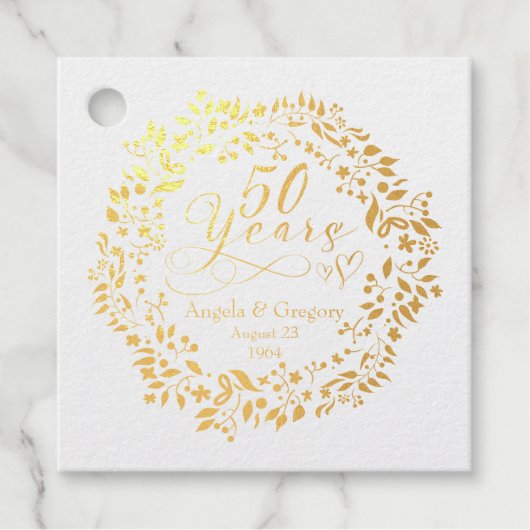 50e Jubileum voor weddenschappen Gold Wreath Heart Bedankjes Labels (Voorkant)