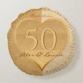 50e Jubileum voor weddenschappen Golden Heart Meda Rond Kussen (Achterkant)