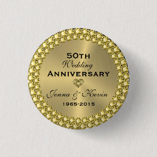 50e Jubileum voor weddenschappen, goud en diamante Ronde Button 3,2 Cm