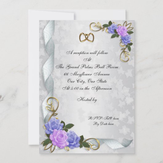 50e Jubileum vow vernieuwing blue & lavender rozen Kaart (Achterkant)