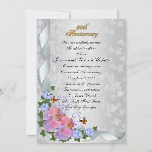 50e Jubileum vow versing elegant florchid Kaart (Voorkant)