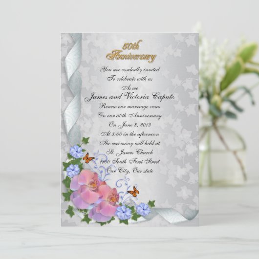 50e Jubileum vow versing elegant florchid Kaart (Staand voorkant)