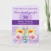 50e Jubileum vrouw Gerbera floral paarse Kaart (Voorkant)
