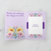 50e Jubileum vrouw Gerbera floral paarse Kaart (Binnen)