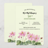 50e Jubileum Waterverf Roze Japans Anemoon Kaart (Voorkant / Achterkant)