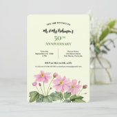 50e Jubileum Waterverf Roze Japans Anemoon Kaart (Staand voorkant)