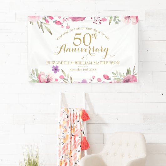 50e Jubileum Waterverf Rozen Welkom Spandoek (Insitu)