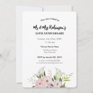 50e Jubileum Waterverf Witte Calla Lily Rozen Kaart