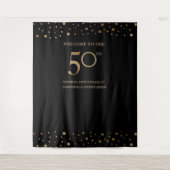 50e Jubileum Wedding Foto achtergrond Gold black Wandkleed (Voorkant)
