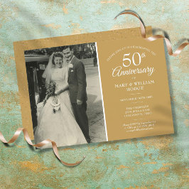 50e Jubileum Wedding Photo Gold Dust Confetti Kaart