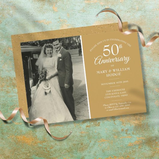 50e Jubileum Wedding Photo Gold Dust Confetti Kaart