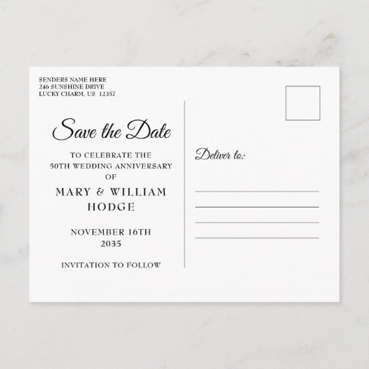 50e Jubileum Wedding Photo Save the Date Aankondigingskaart (Achterkant)