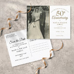 50e Jubileum Wedding Photo Save the Date Aankondigingskaart<br><div class="desc">Pas je favoriete trouwfoto aan met je speciale 50e gouden trouwdag-feestelijke details in chic gold-typografie. Achteruit kenmerkt uw extra details en briefkaart terug. Ontworpen door: Thisnotme©</div>