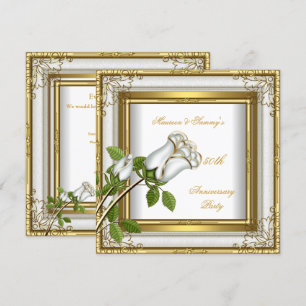 50e Jubileum Wedding White Rose Gold Elegant Kaart