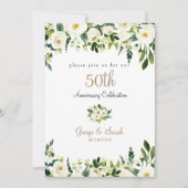 50e Jubileum White Floral Monogram Kaart (Voorkant)