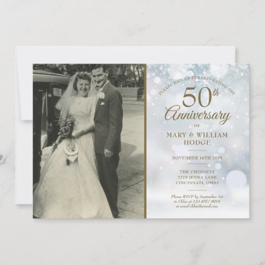 50e Jubileum Winter Snowflakes Wedding Foto Kaart (Voorkant)