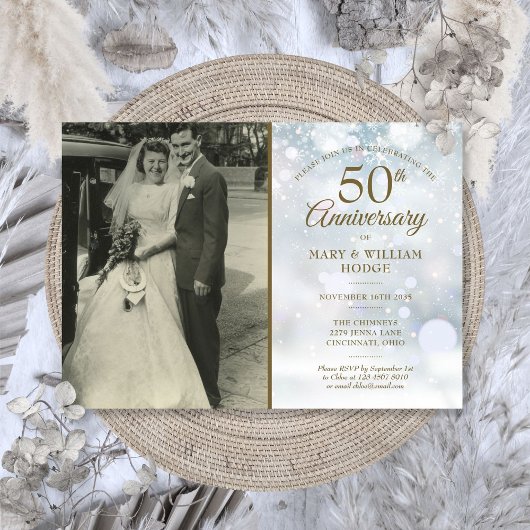 50e Jubileum Winter Snowflakes Wedding Foto Kaart