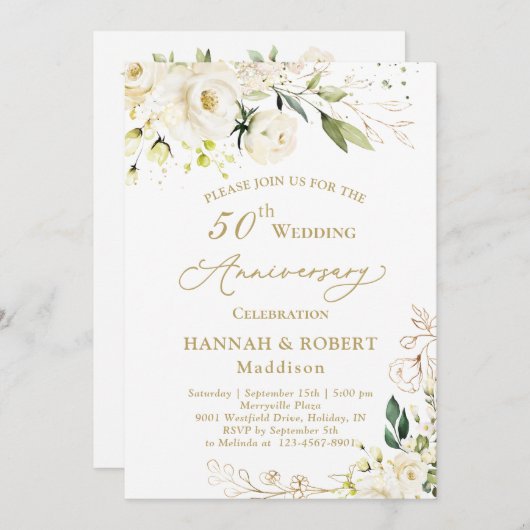 50e Jubileum Witte rozen olievlek Kaart (Voorkant / Achterkant)