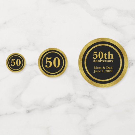 50e Jubileum Zwart en Goud Elegante Sjabloon Confetti (Achterkanten)