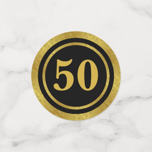 50e Jubileum Zwart en Goud Elegante Sjabloon Confetti (Kleine voorkant)