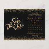 50e Jubileum Zwart & Glitter De Datumkalender Aankondigingskaart (Voorkant)