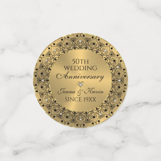 50e Jubileum zwart Mandala op goud Confetti (Kleine voorkant)