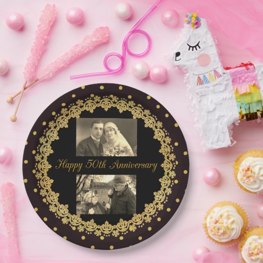 50e Jubileum zwart-wit en gouden persoonlijk Bord (Feest)