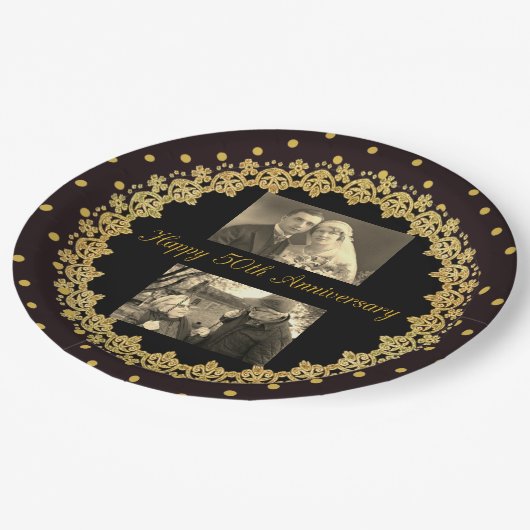 50e Jubileum zwart-wit en gouden persoonlijk Bord (Gekanteld)