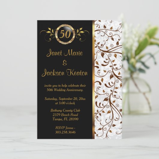 50e Jubileum zwart-wit - Uitnodiging (Staand voorkant)